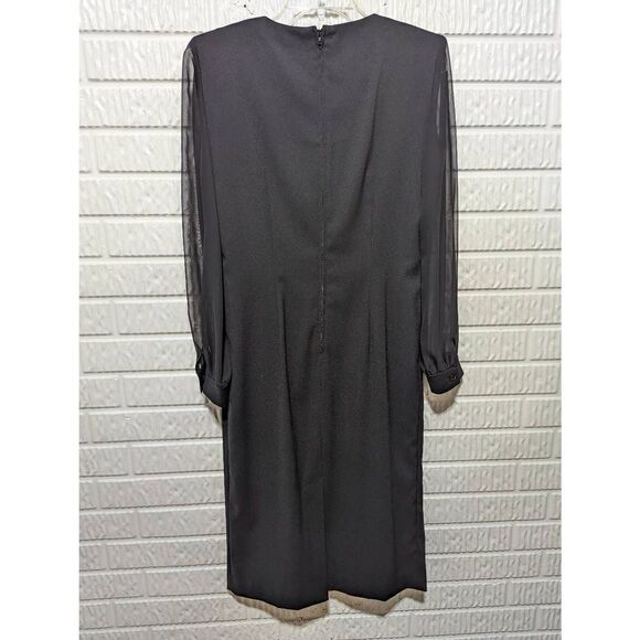 Leslie Fay Women's 8 Classic Black Dress Sheer Sleeves Sweetheart Neckline - Picture 4 of 8